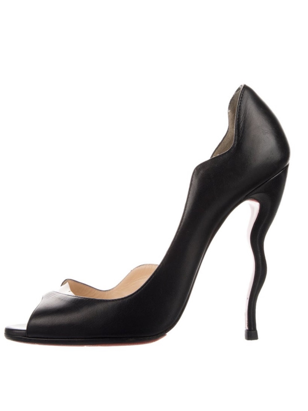 Christian Louboutin Black Sculpted Heel Open-Toe Pump - Picture 2 of 6